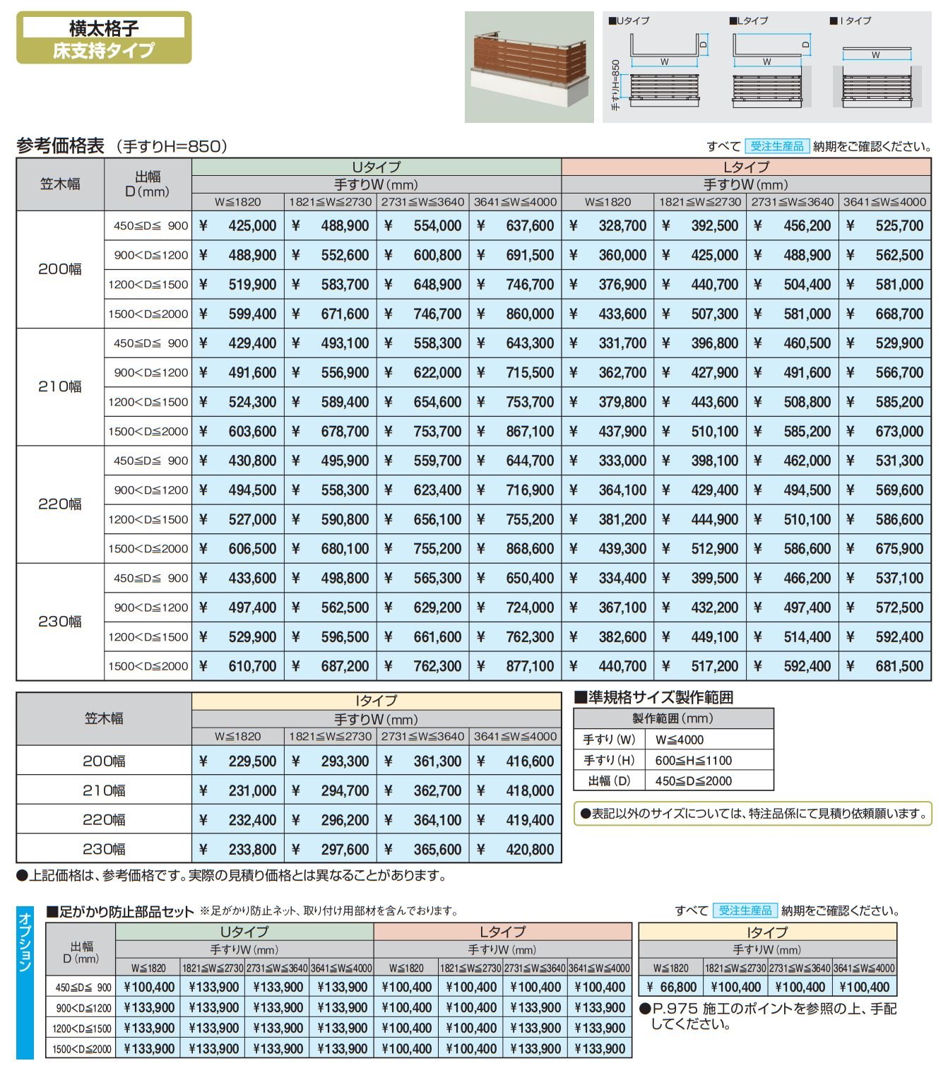 バルコニー手すりM型(横太格子 床支持タイプ) 【2022年版】_価格_1
