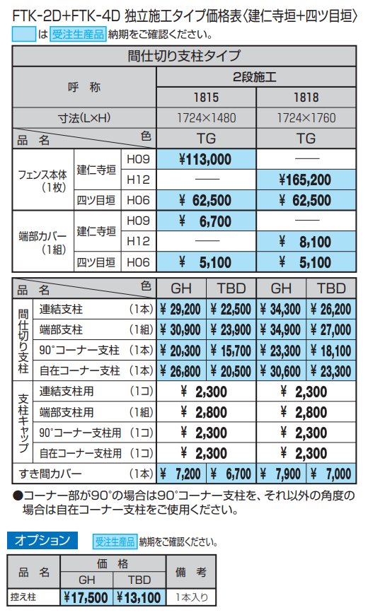 紗更 建仁寺垣+四ツ目垣(独立施工タイプ)【2022年版】_価格_1