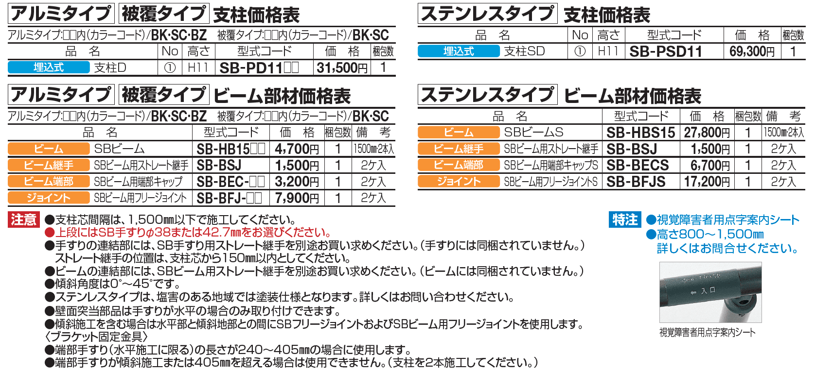 手すり セイフティビーム SB型 (アルミ・被覆・ステンレスタイプ)防護柵仕様・手すり2段【2023年版】_価格_9
