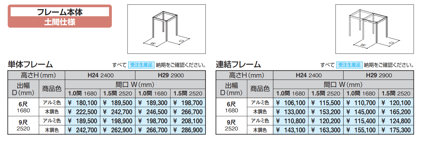 アウトドアフレーム C-Class (フレーム本体 土間仕様) 【2022年版】_価格_4