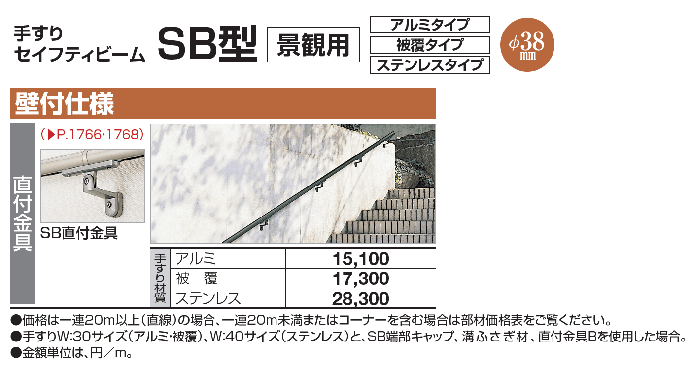 手すり セイフティビーム SB型 (アルミ・被覆タイプ)壁付仕様【2023年版】_価格_2
