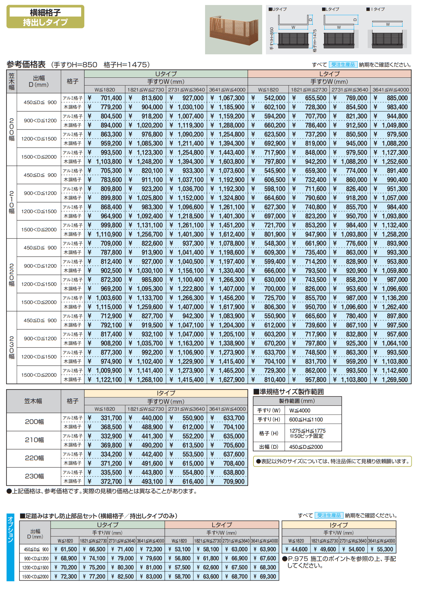 バルコニー手すりM型(横細格子 持出しタイプ) 【2022年版】_価格_1