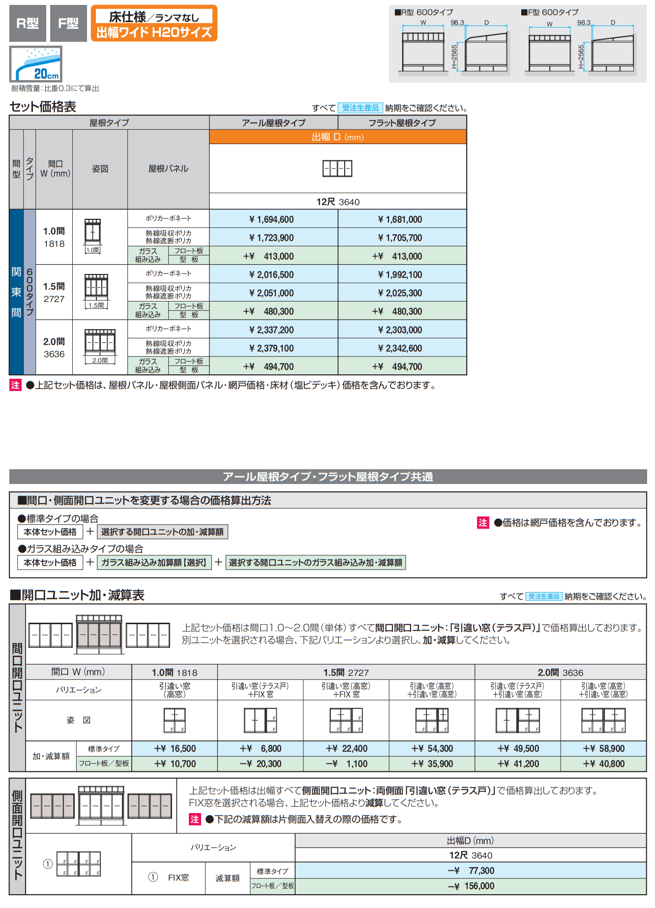 晴れもようwith特注品(床仕様/ランマなし 出幅ワイド H20サイズ) 【2022年版】_価格_1