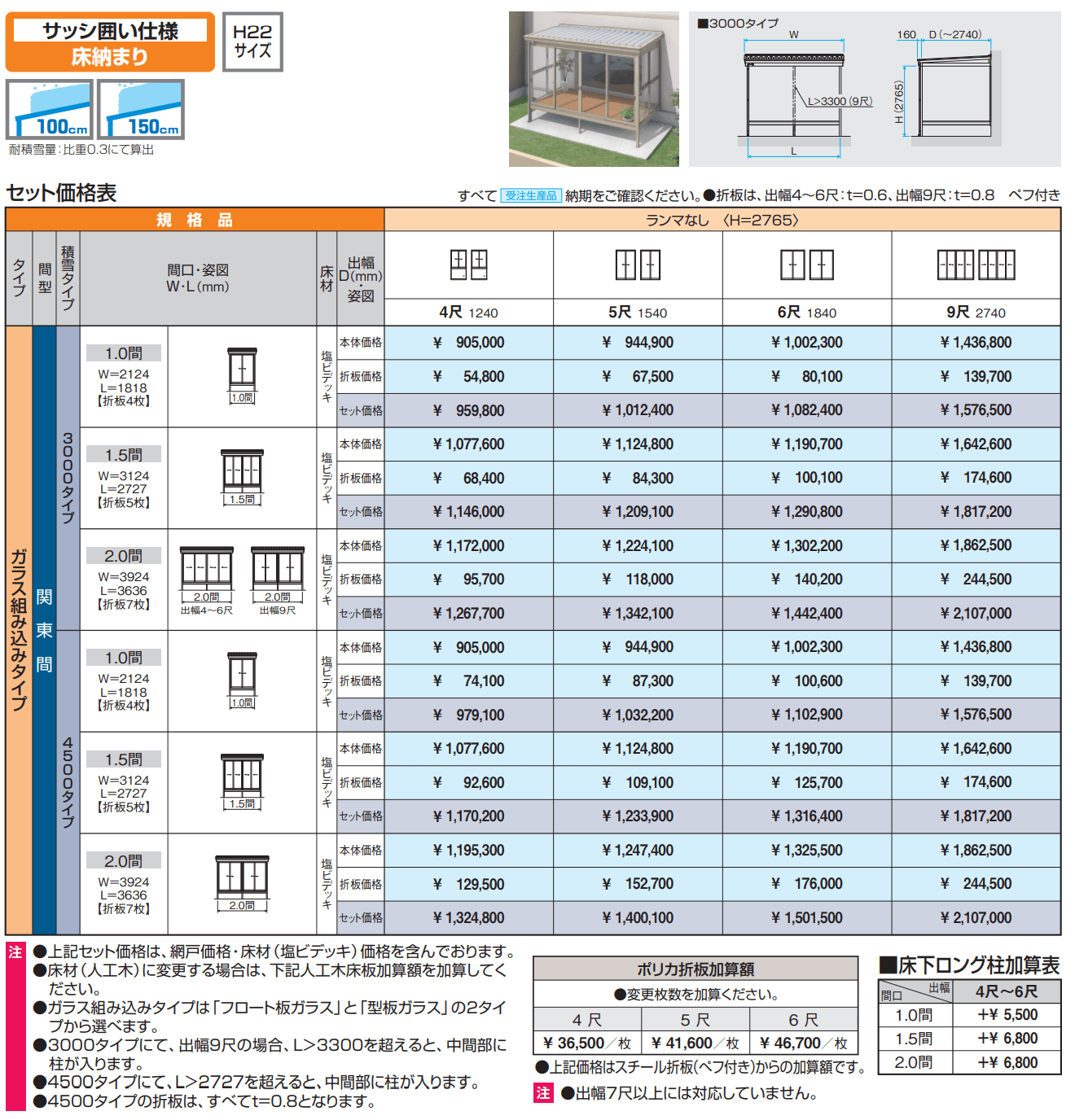スーパーテラスGTⅡ(サッシ囲い仕様 床納まり H22サイズ ガラス組み込みタイプ) 【2022年版】_価格_3