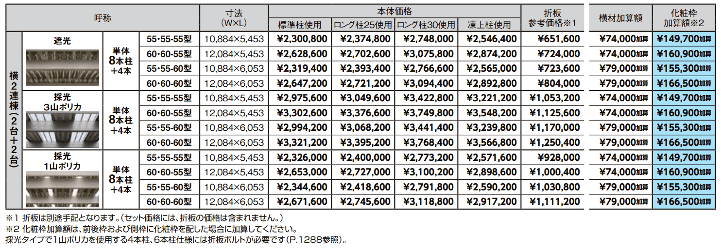カーポートST 6000タイプ 4台用 横2連棟【2022年版】_価格_1