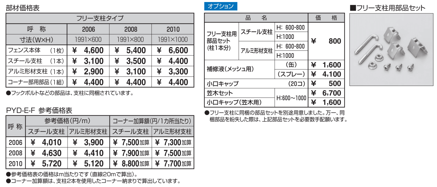 ユメッシュE型フェンス フリー支柱タイプ【2023年版】_価格_1