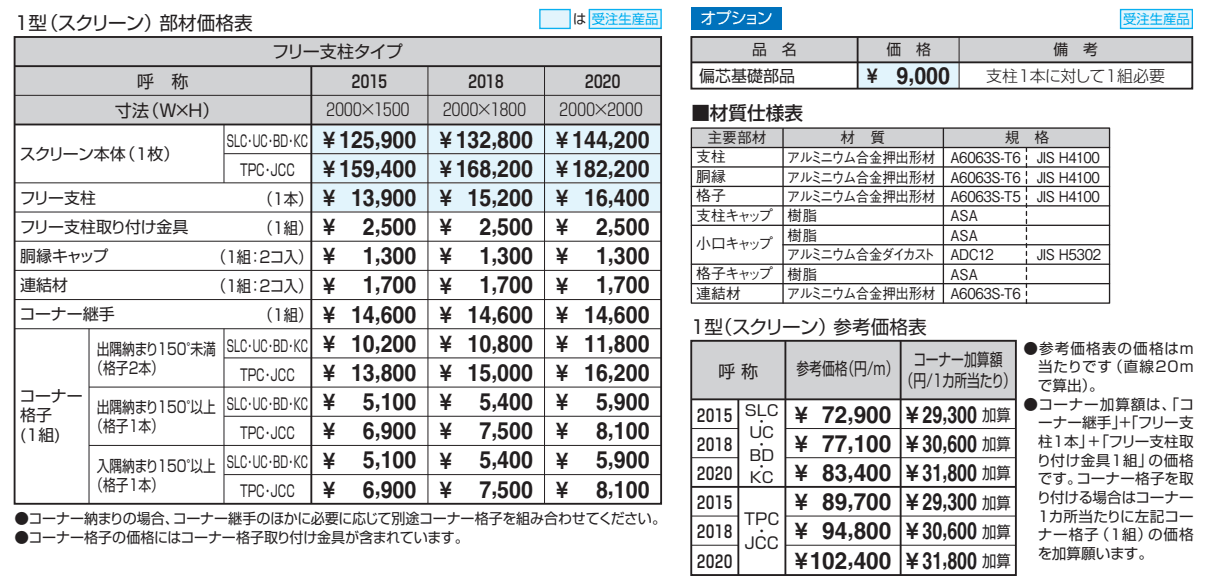 フレジスタ1型 スクリーン たて格子タイプ(P=71.5) 【2022年版】_価格_1