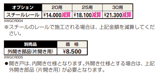 (開き戸付きタイプ)エクスライン 引戸 1型 【2022年版】_価格_2