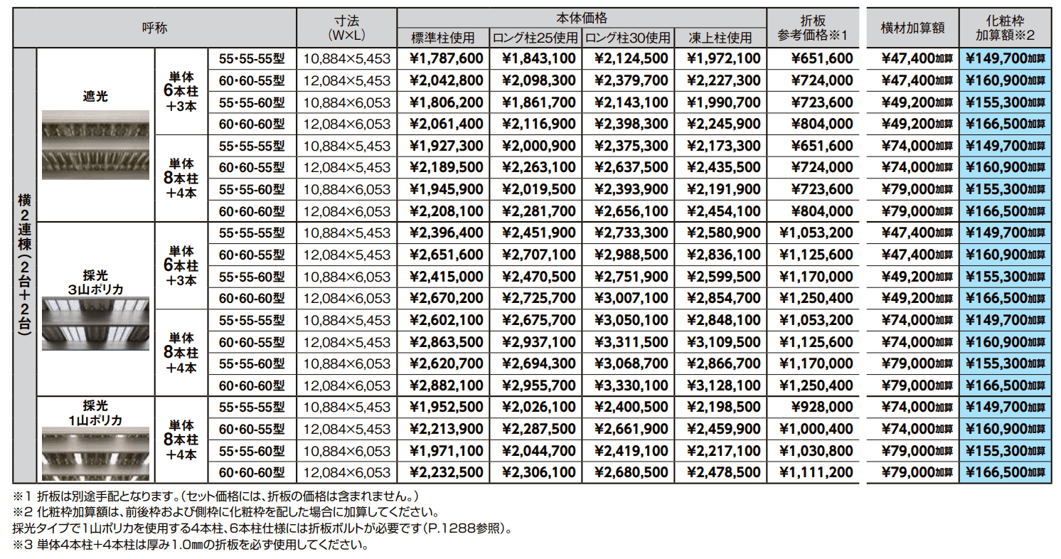 カーポートST 4500タイプ 4台用 横2連棟【2022年版】_価格_1