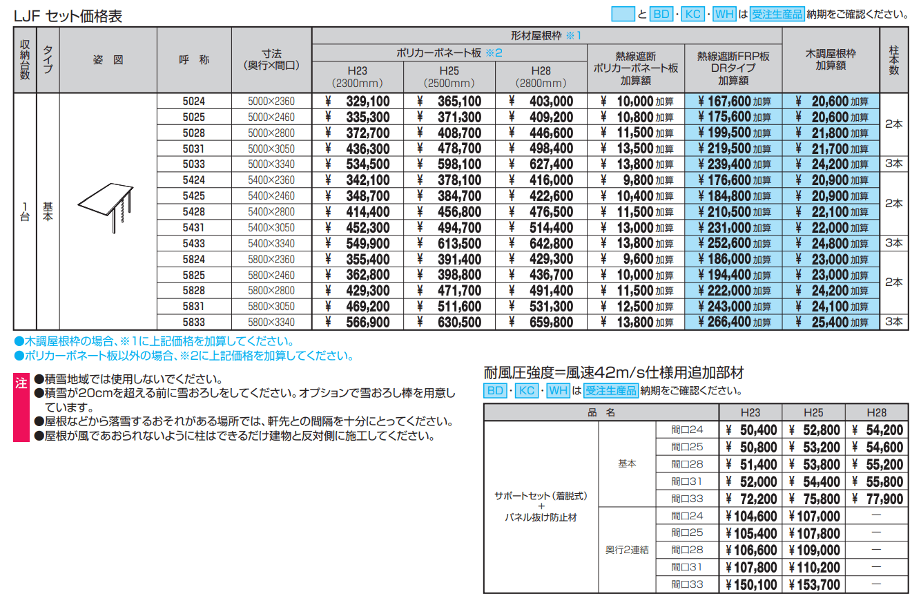 スカイリード 片側支持タイプ(耐積雪量20cm仕様:基本・奥行連結)【2022年版】_価格_5