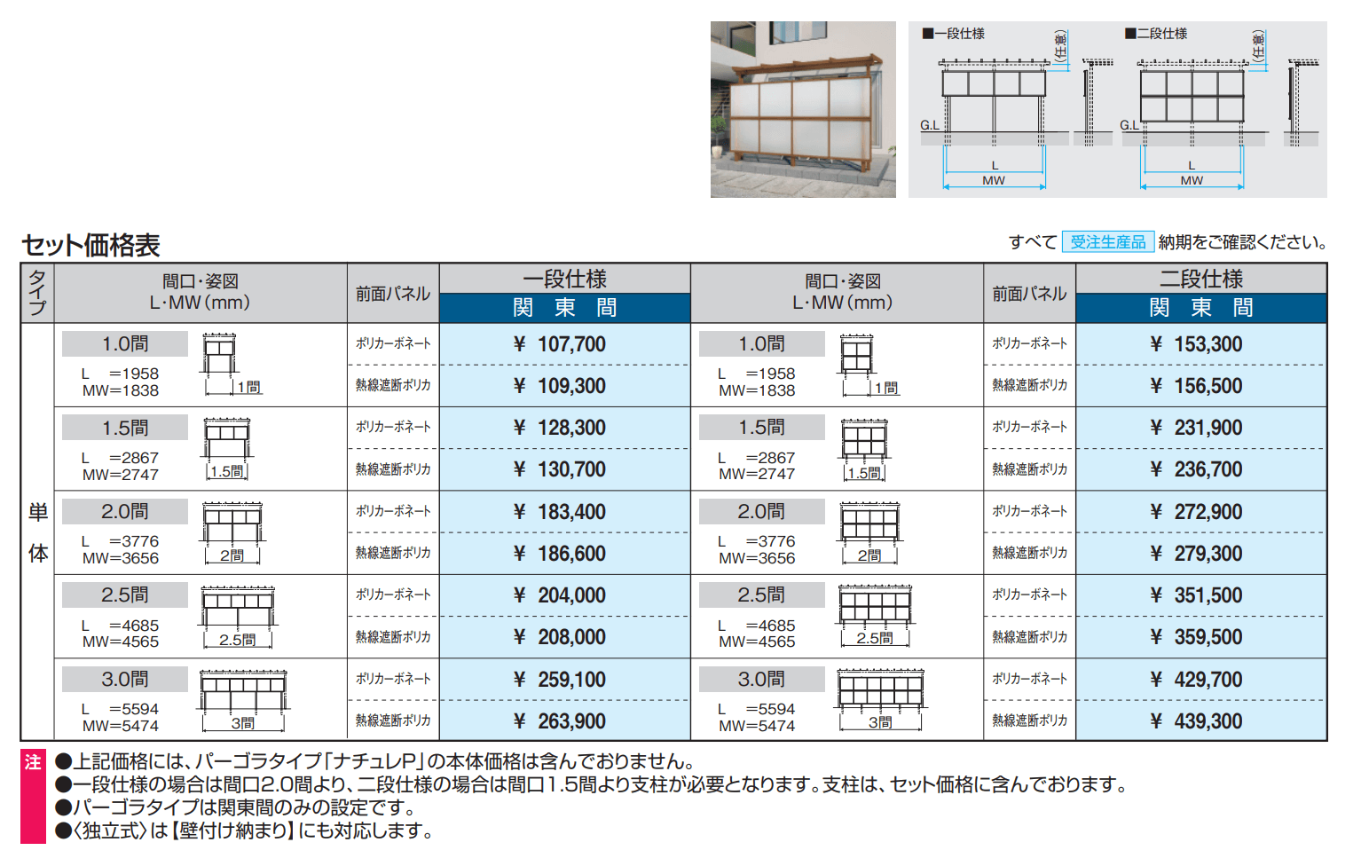 ナチュレS(前面パネル 二段仕様 独立式 パーゴラタイプ 壁寄せ納まり・独立納まり) 【2022年版】_価格_1