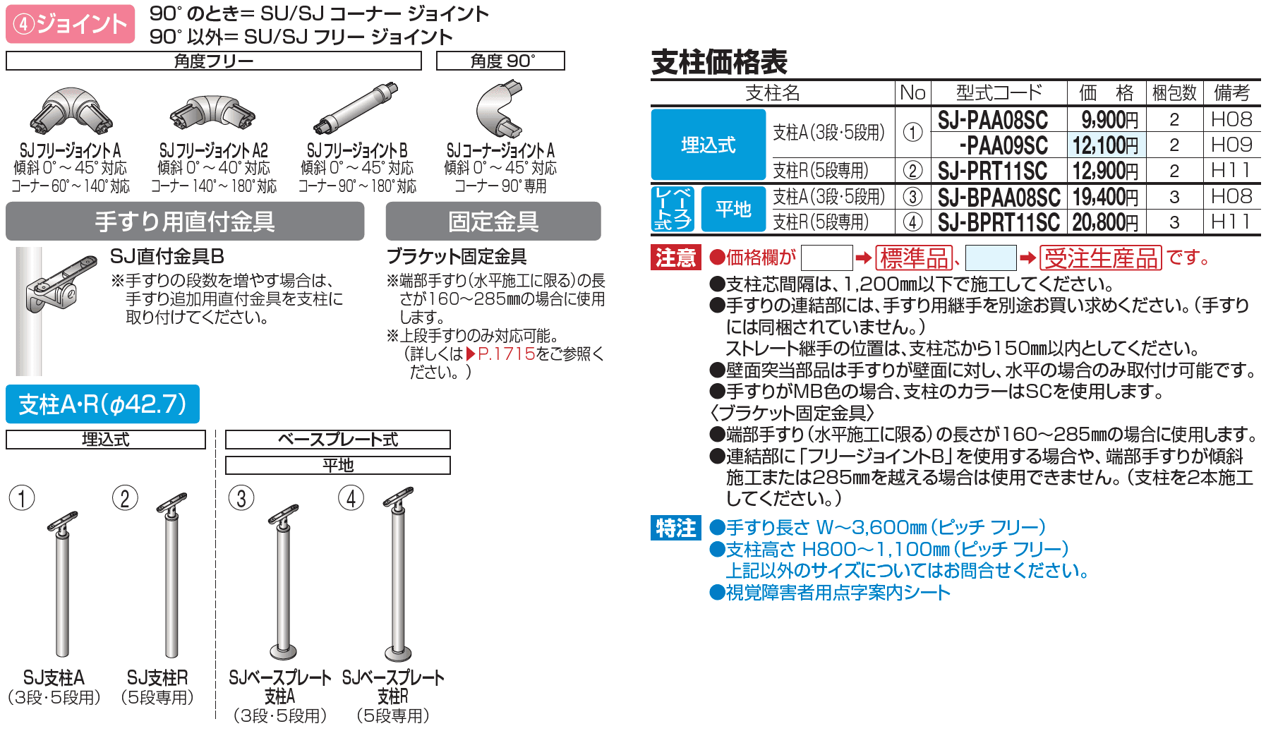 手すり セイフティビーム SJ型 Φ38mm 標準仕様・アール手すり【2023年版】_価格_3