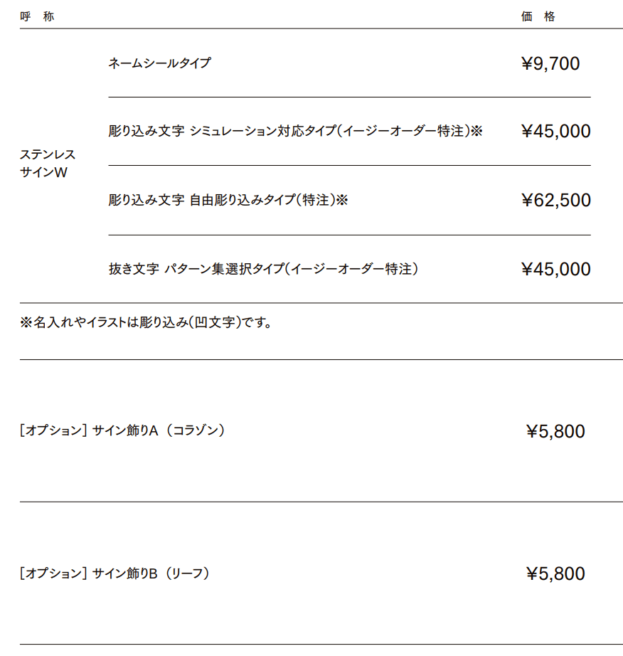 ステンレスサインW【2022年版】_価格_1