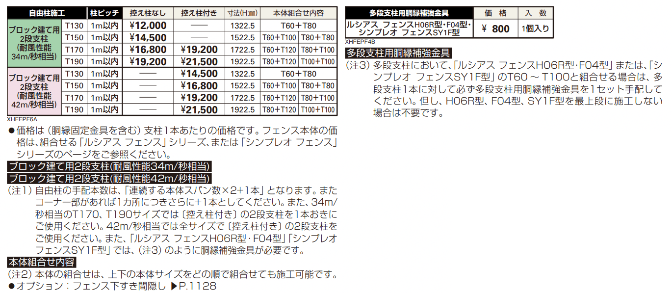 シンプレオ フェンス〈ブロック建て用〉2段支柱 【2022年版】_価格_1