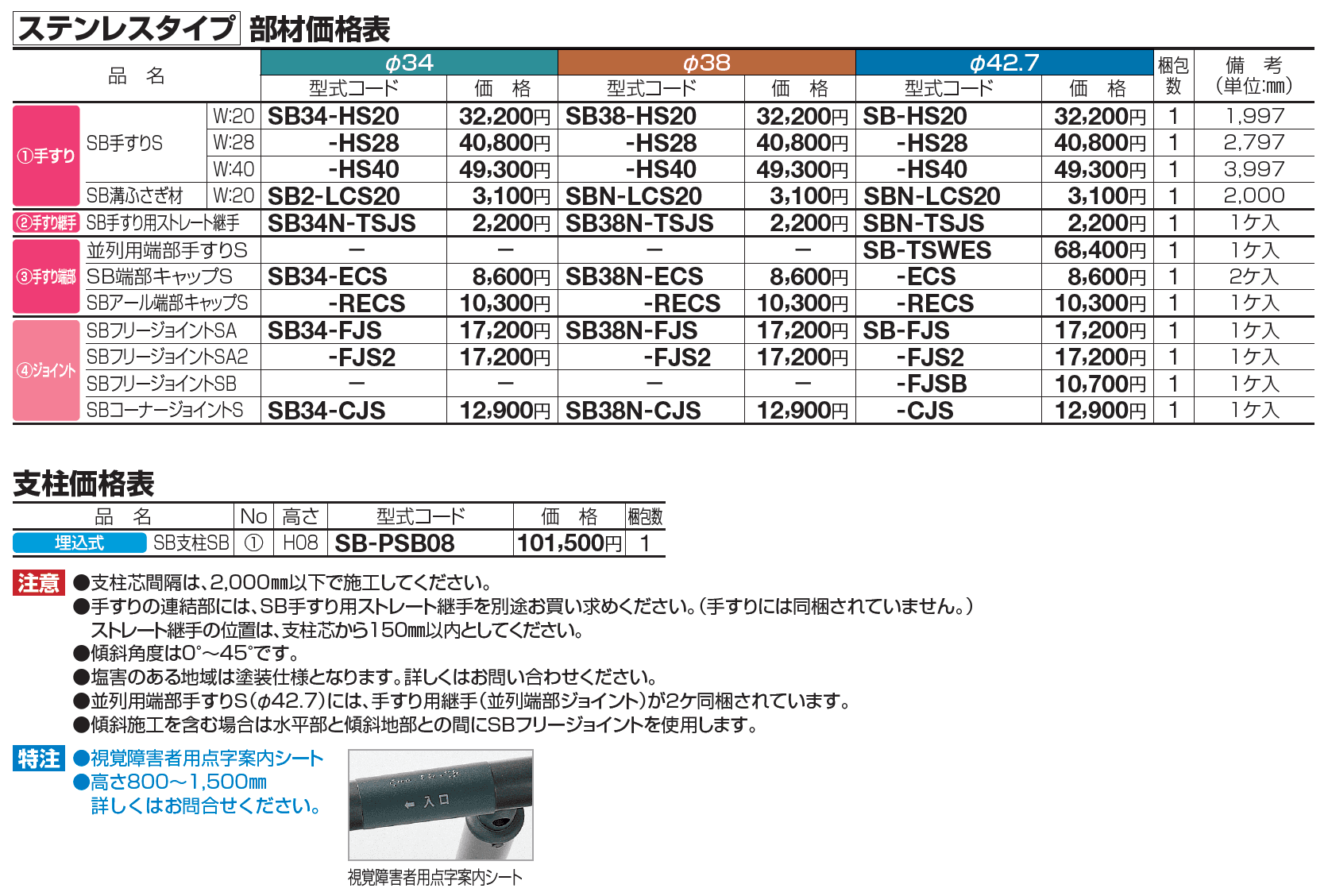 手すり セイフティビーム SB型 (景観用 ステンレスタイプ)並列仕様・並列1段【2023年版】_価格_6