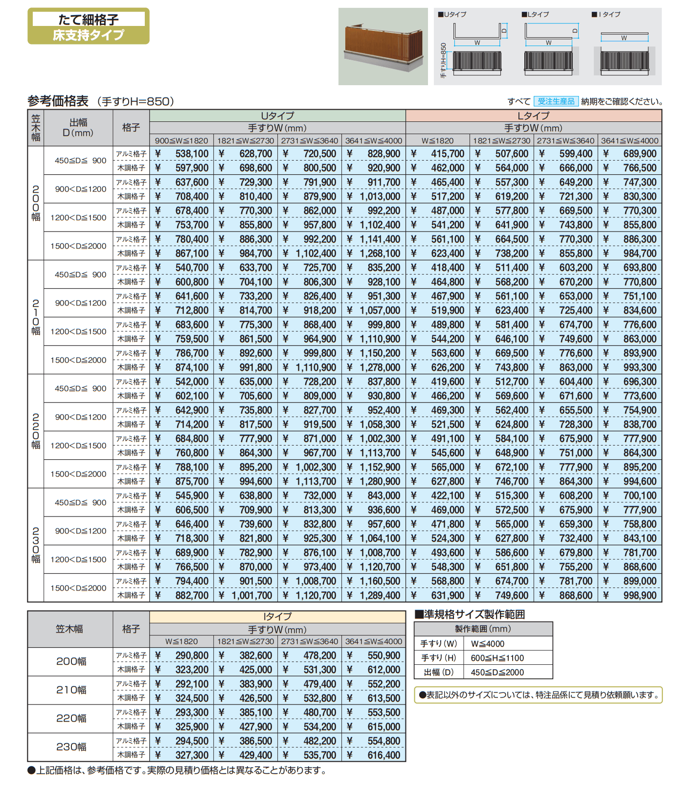 バルコニー手すりM型(たて細格子 床支持タイプ) 【2022年版】_価格_1