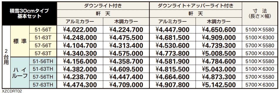 エクスティアラ ルーフ 積雪30㎝タイプ 基本セット(2台用) 【2022年版】_価格_1