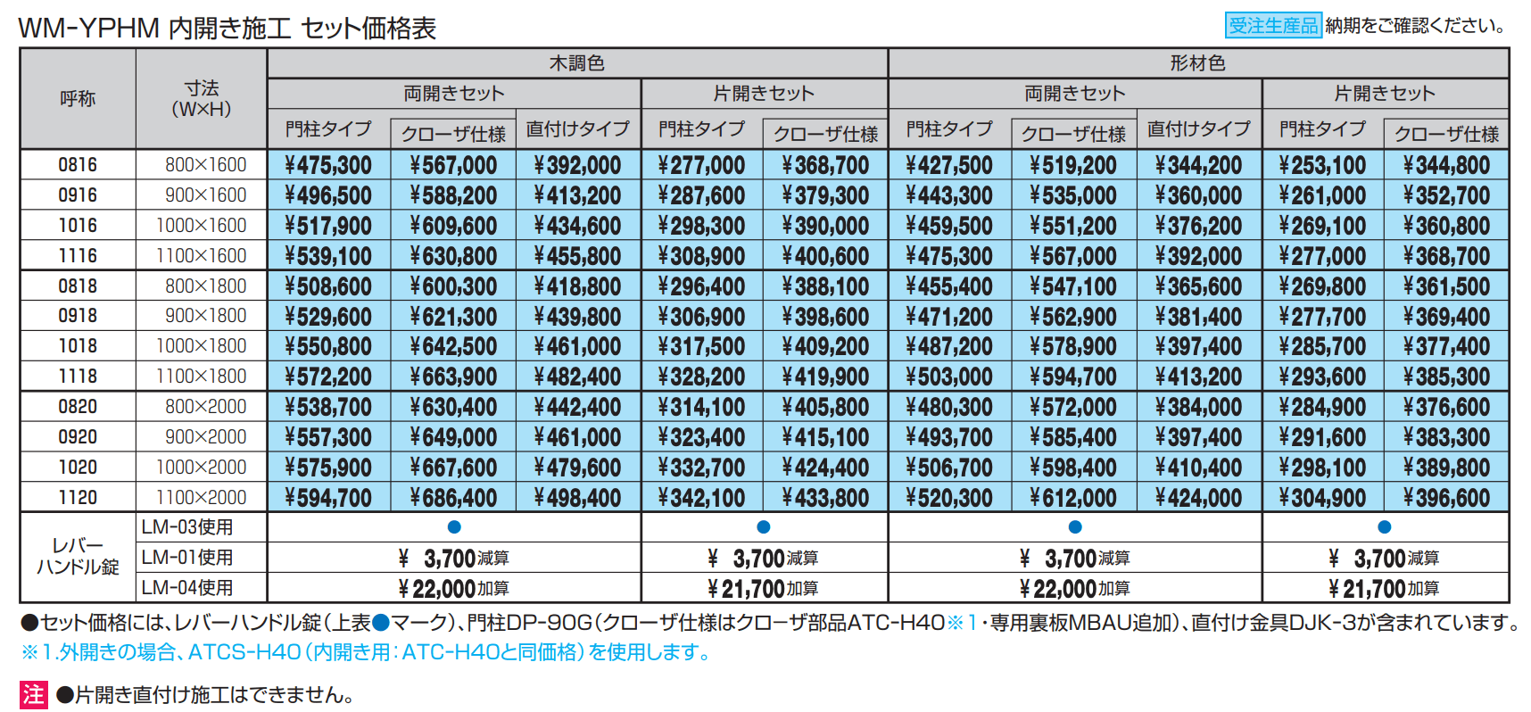 フレイナハイタイプYP型 木調色・形材色(HM型:レバーハンドル錠)【2022年版】_価格_1