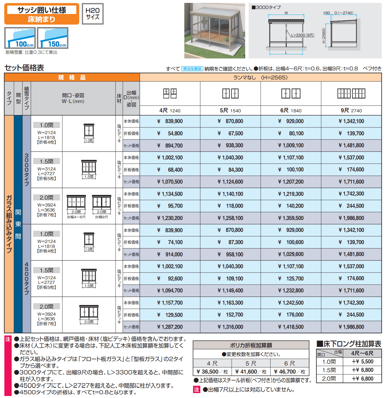 スーパーテラスGTⅡ(サッシ囲い仕様 床納まり H20サイズ ガラス組み込みタイプ) 【2022年版】_価格_3