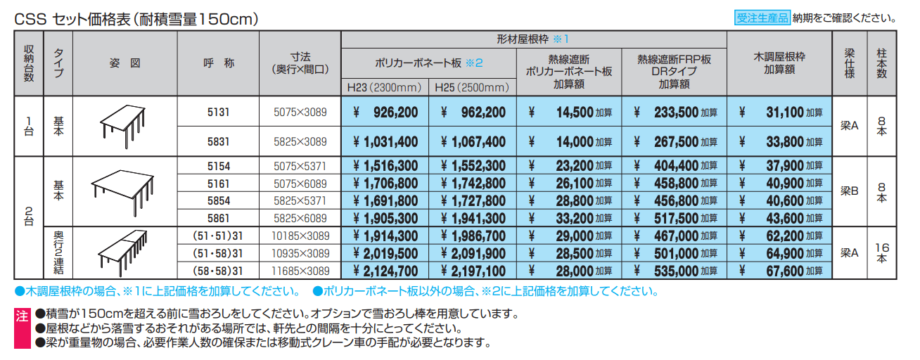 スカイリードZ デラックスタイプ(耐積雪量100cm・150cm仕様:基本・奥行連結)【2022年版】_価格_2