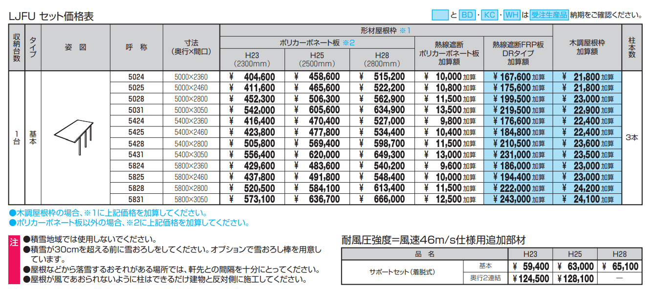 スカイリード 片側支持タイプ(耐積雪量30cm仕様:基本・奥行連結)【2023年版】_価格_1