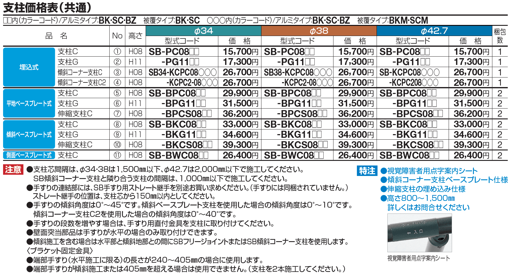 手すり セイフティビーム SB型 (アルミ・被覆タイプ)標準仕様・手すり1段【2023年版】_価格_8