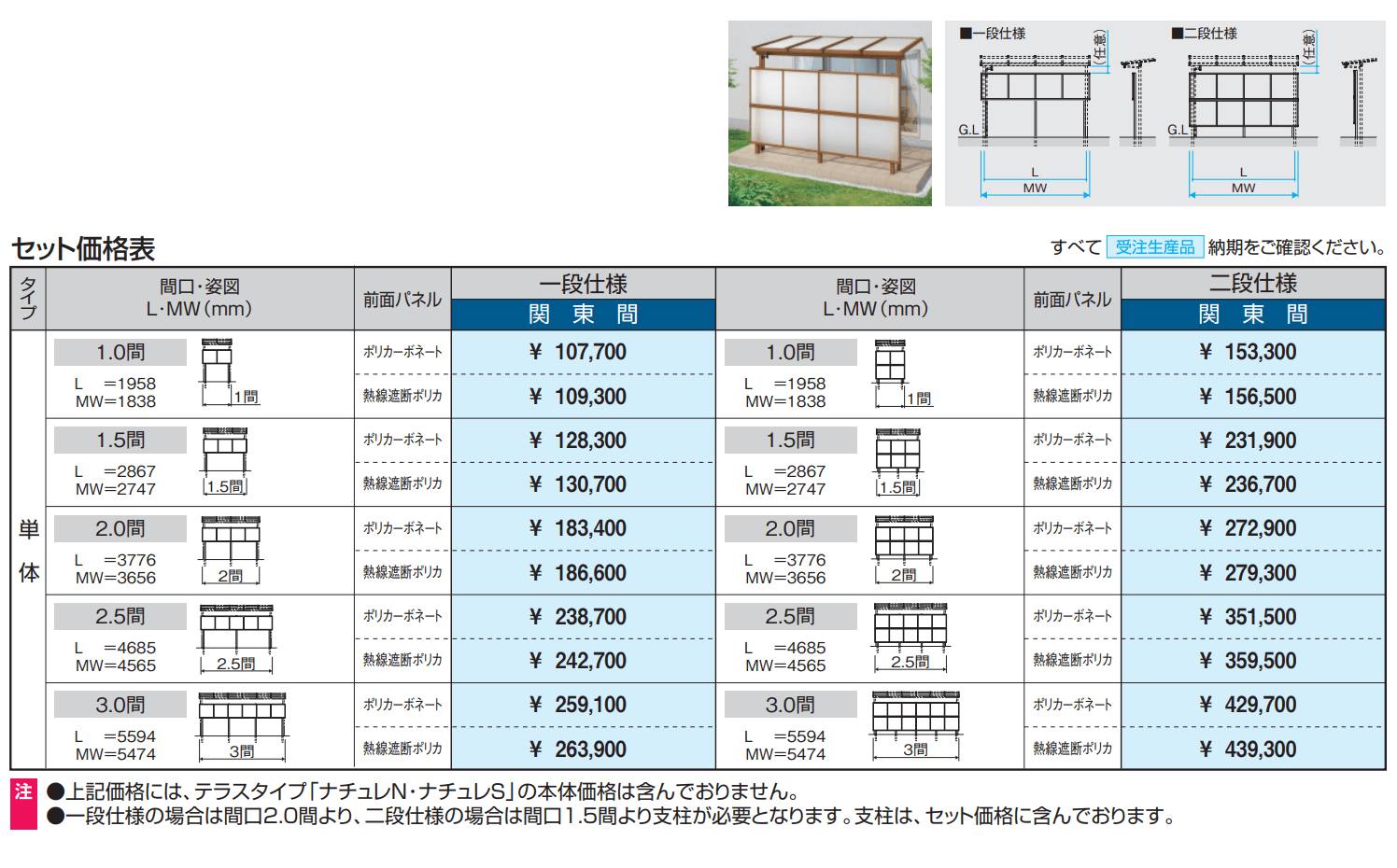 ナチュレN(前面パネル 二段仕様 独立式 テラスタイプ 壁寄せ納まり・独立納まり)【2023年版】_価格_1