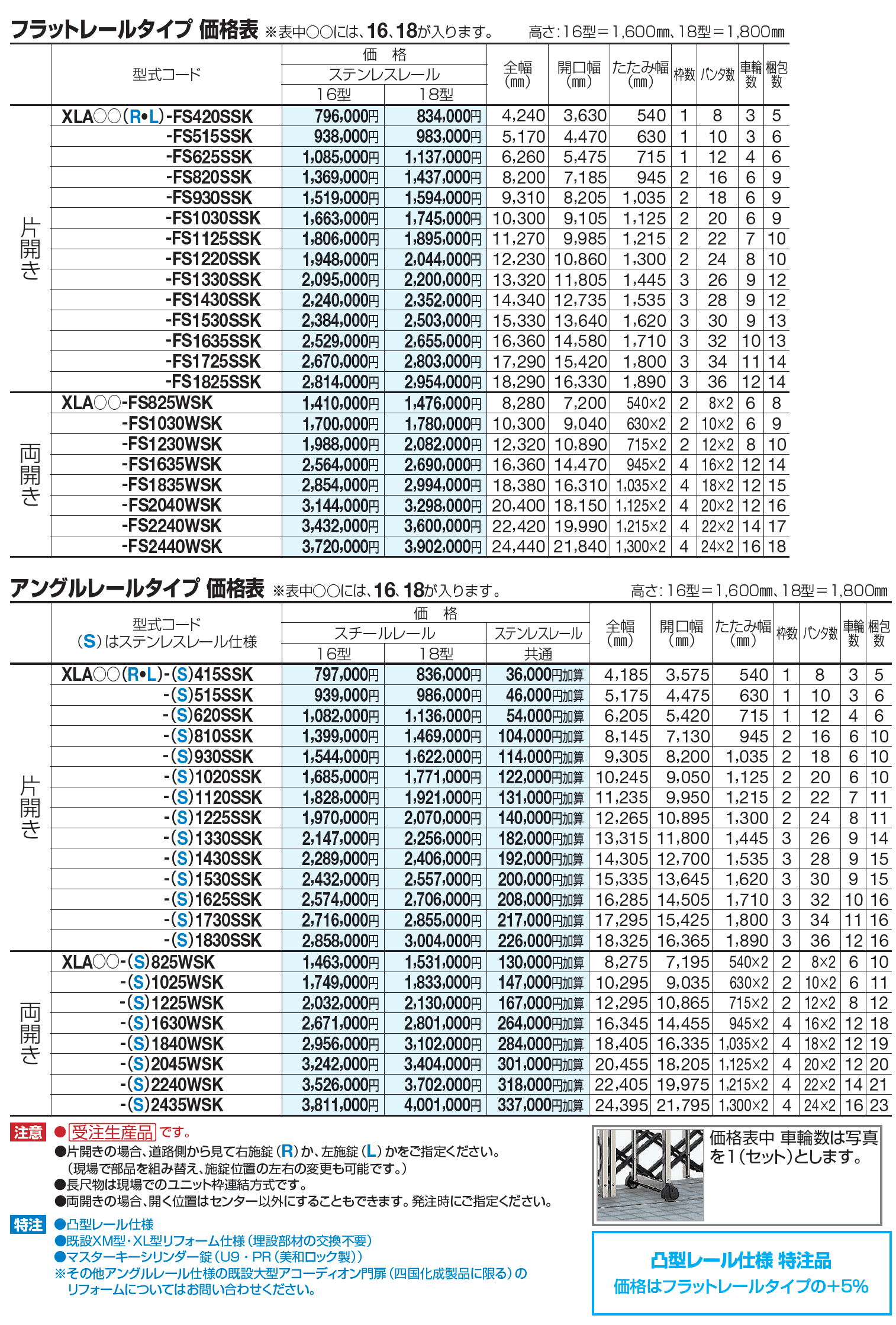 XL-A16型/18型 フラットレールタイプ /アングルレールタイプ【2023年版】_価格_1