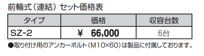 サイクルラック SZー2型 前輪式(連結) 【2022年版】_価格_1