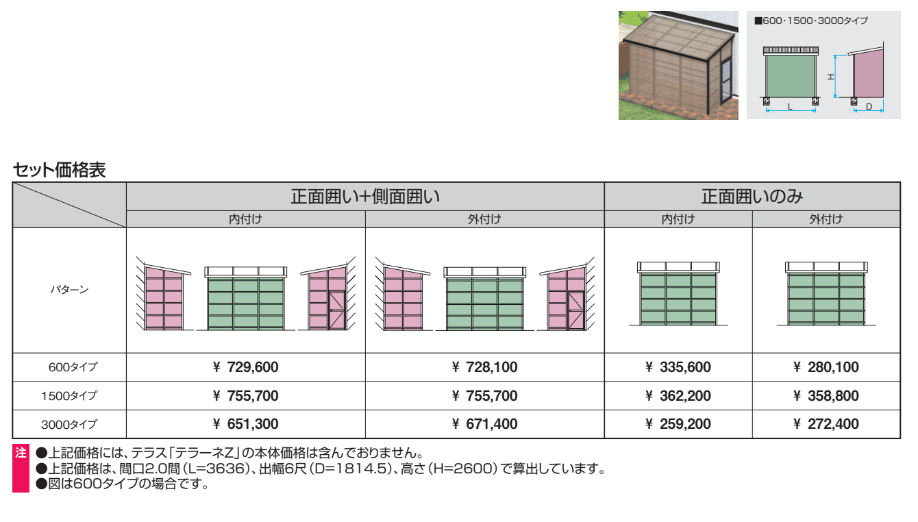 テラーネZ(特殊納まり 波板囲い 600タイプ) 【2022年版】_価格_1
