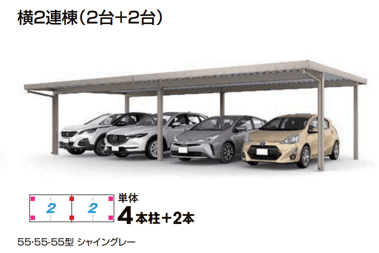 LIXILの「カーポートSW 900タイプ 4台用横2連棟【2022年版】」