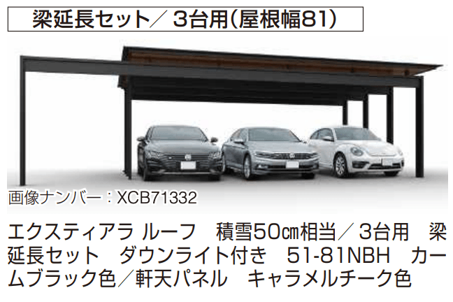 エクスティアラ ルーフ 積雪50㎝タイプ 基本セット（3台用）／梁延長セット 【2022年版】4