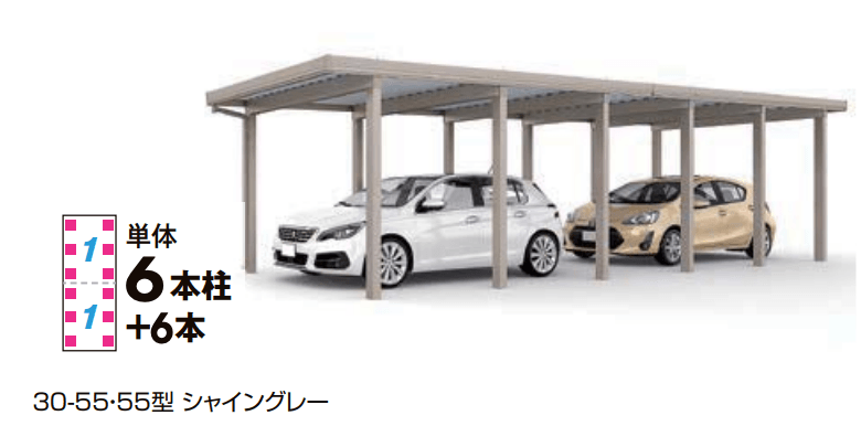 LIXILの「カーポートST 3000タイプ 2台用 縦2連棟【2023年版】」のサブ画像1