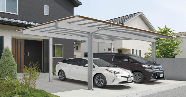 三協アルミの「スカイリード 両側支持タイプ(耐積雪量20cm仕様:3台用基本・奥行片寄せ・柱間口方向移動)【2022年版】」のサブ画像1