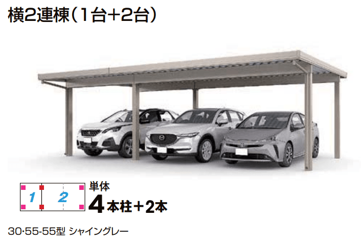 LIXIL カーポートST 3000タイプ 3台用 横2連棟