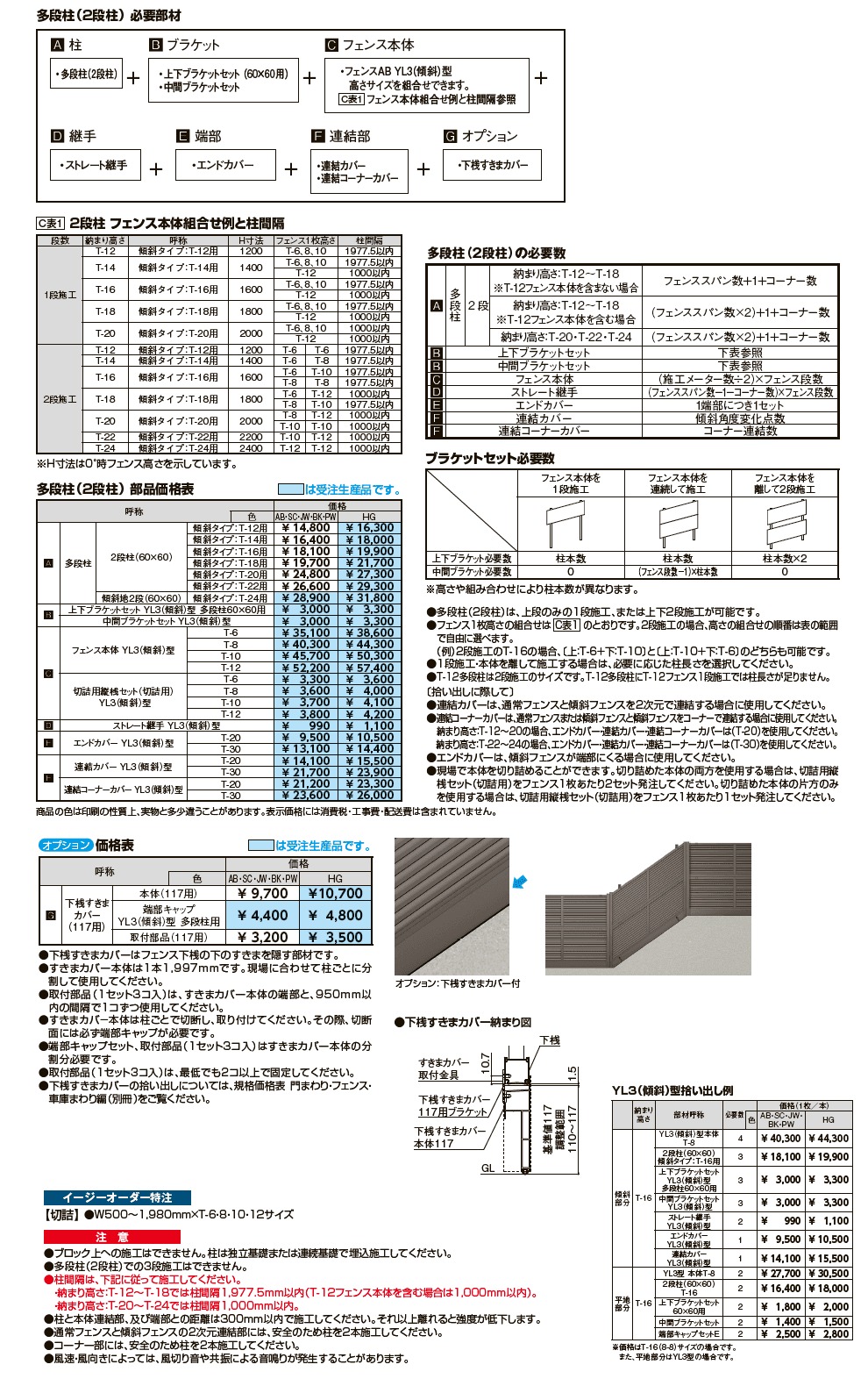 フェンスAB YL3(傾斜)型(横ルーバー)多段柱(2段柱)【2024年版】_価格_1