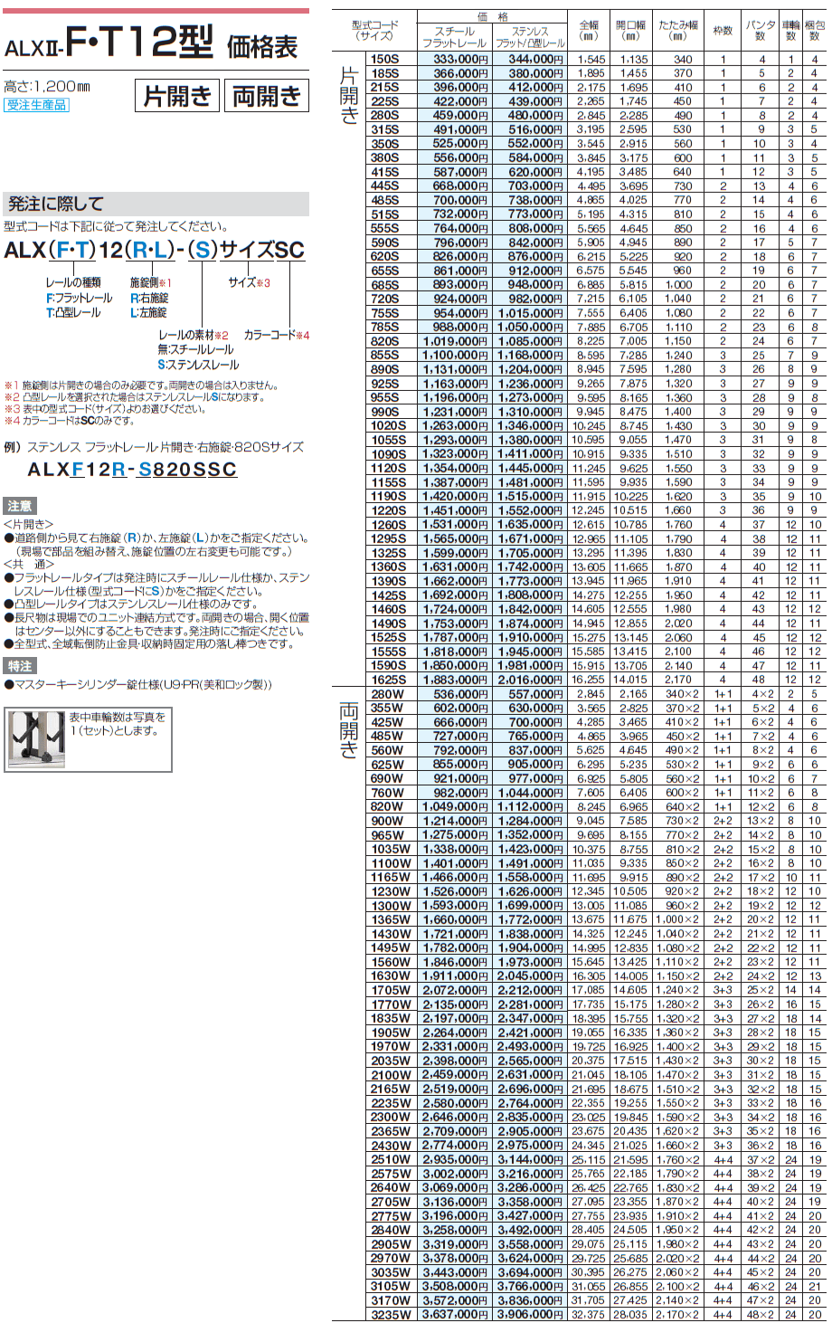 ALXⅡ-F/T 10型/12型/14型/16型/18型【2024年版】_価格_2