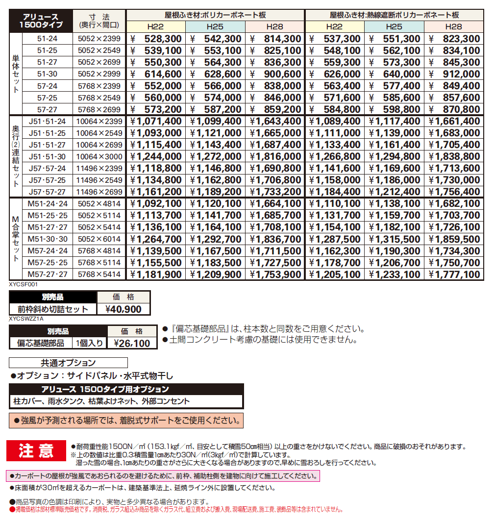 アリュース 1500タイプ 1台用 単体セット/奥行(2)連結セット/ M合掌セット【2024年版】_価格_1