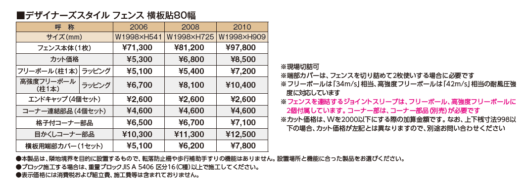 デザイナーズスタイル®︎フェンス 横板貼 80幅【2024年版】_価格_1