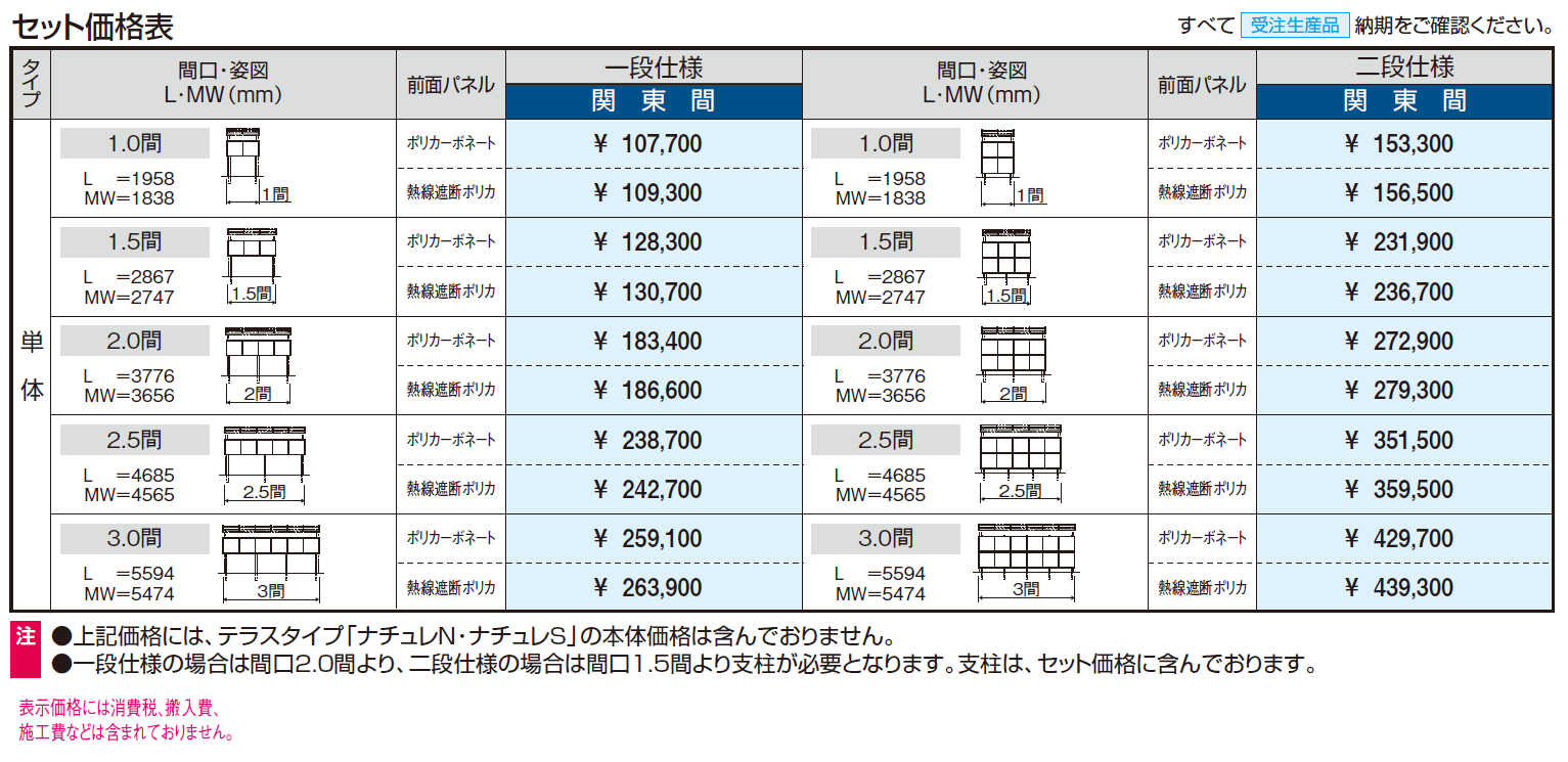 ナチュレN(前面パネル 一段仕様 独立式 テラスタイプ 壁寄せ納まり・独立納まり)【2024年版】_価格_1