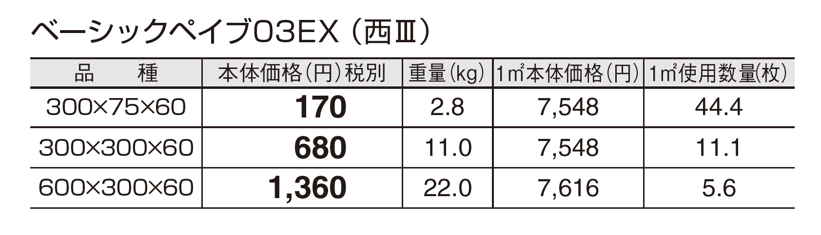 ベーシックペイブ03EX_価格_5