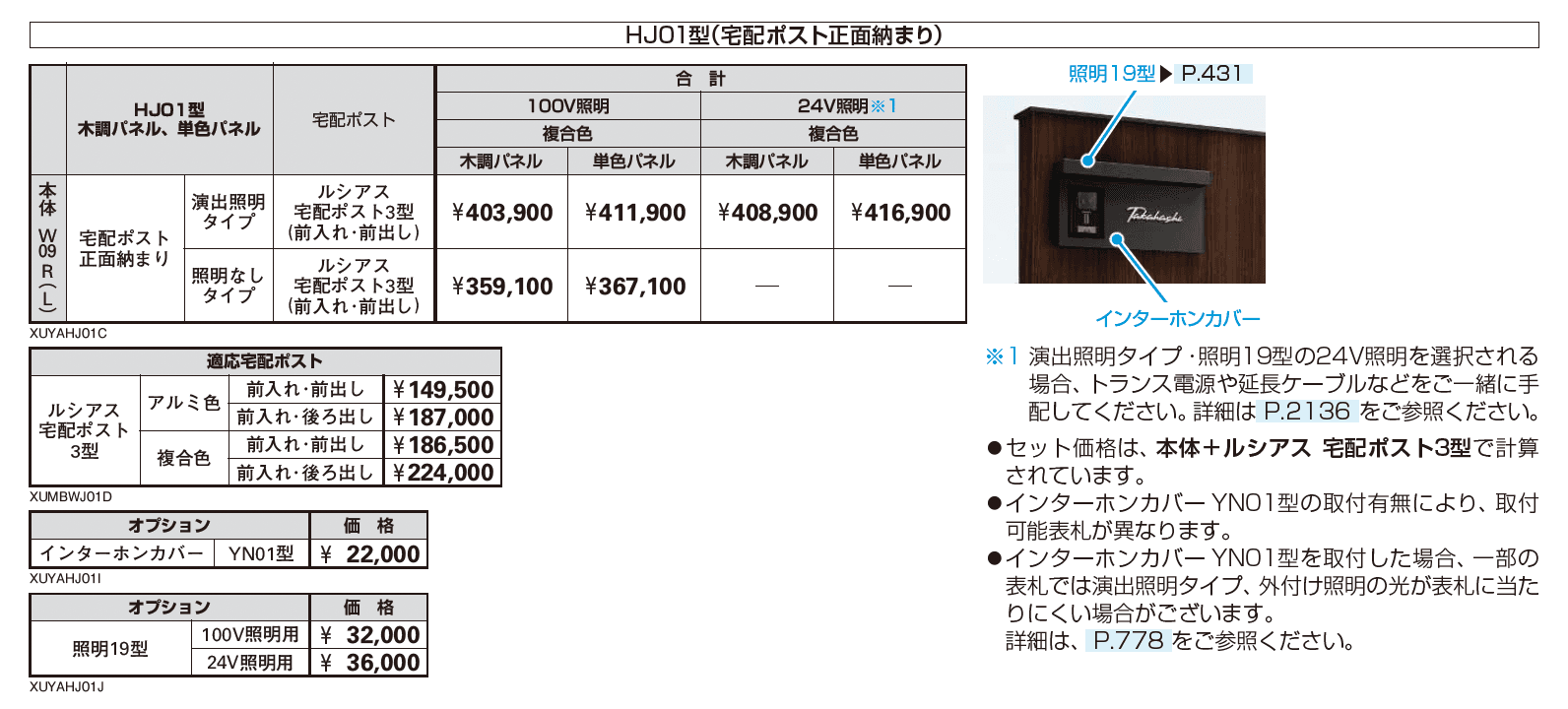 ルシアス ウォール HJ01型 宅配ポスト正面納まり_価格_2