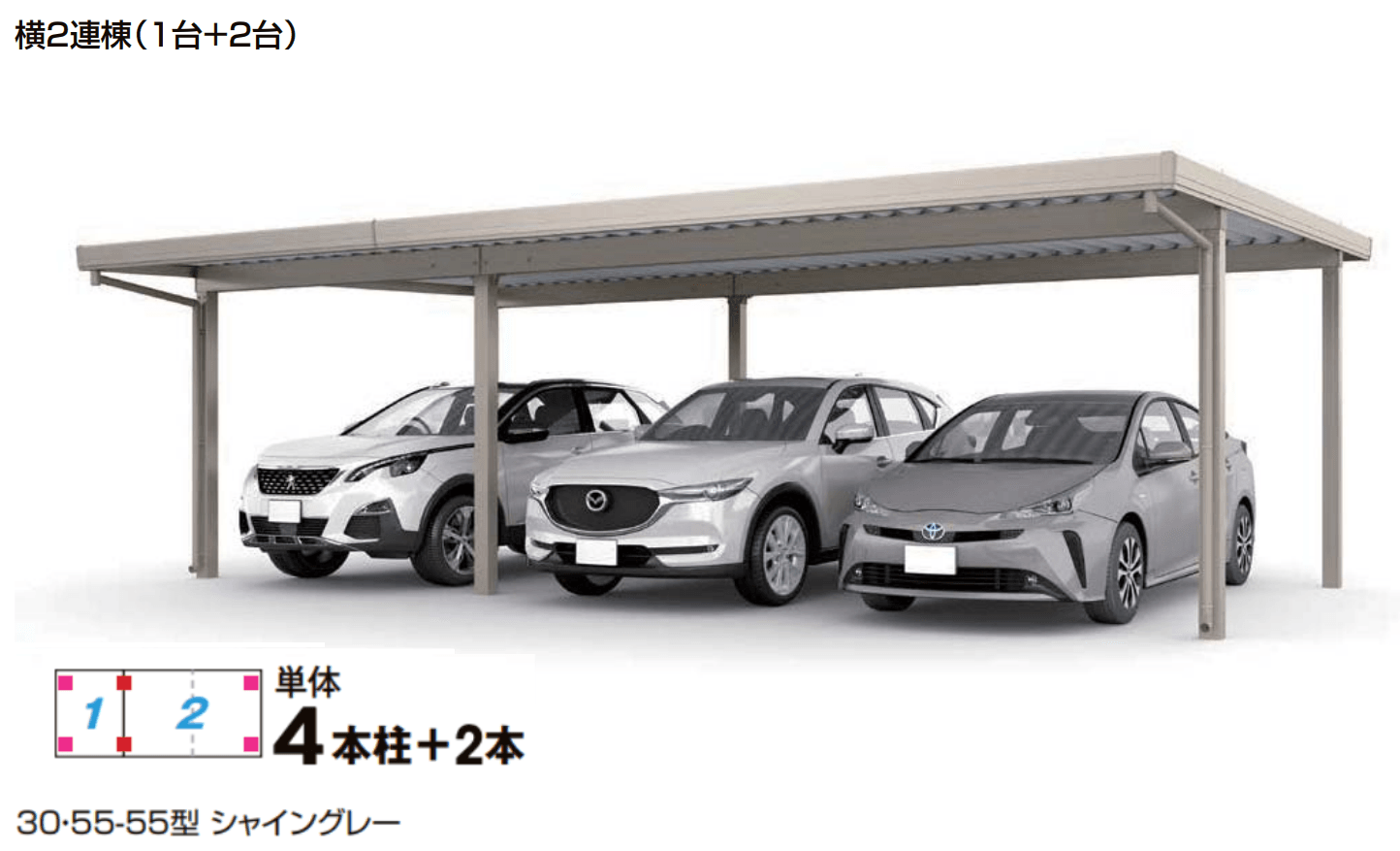 LIXILの「カーポートSW 900タイプ 3台用横2連棟」