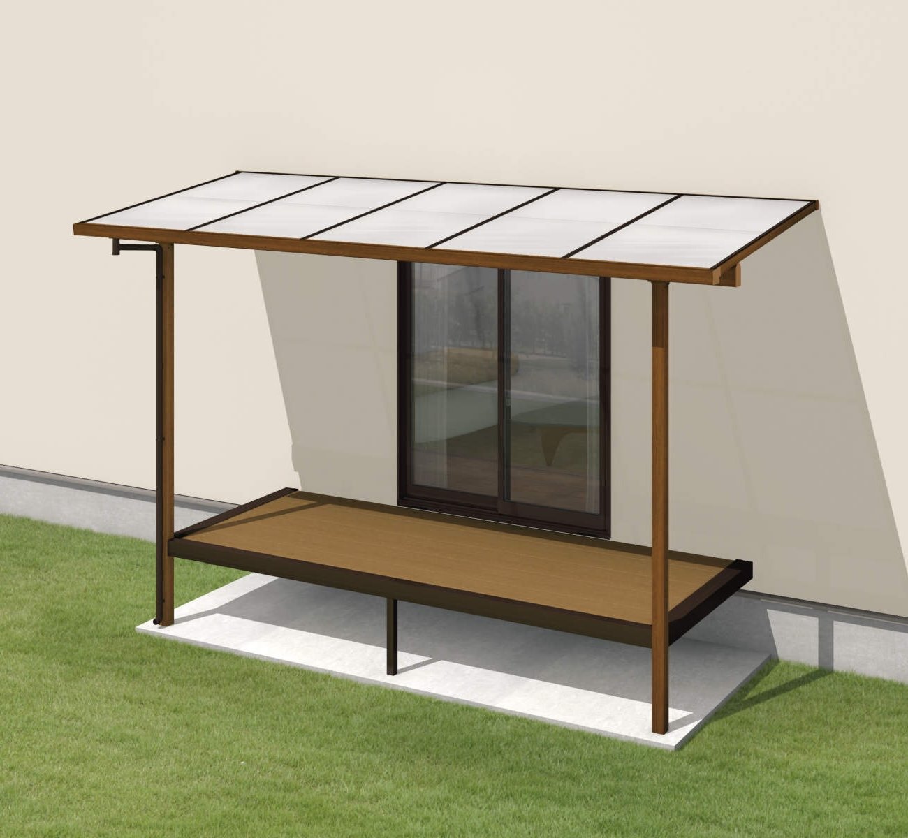 三協アルミの「ナチュレS屋根(オルネ ステージタイプ(縁台)用 600タイプ 壁付け納まり)」