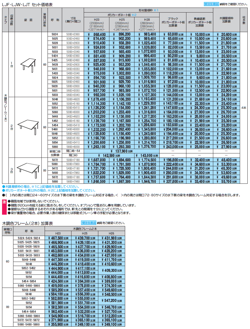 スカイリード 両側支持タイプ(耐積雪量20cm仕様:延長梁・木調色フレーム)【2024年版】_価格_2