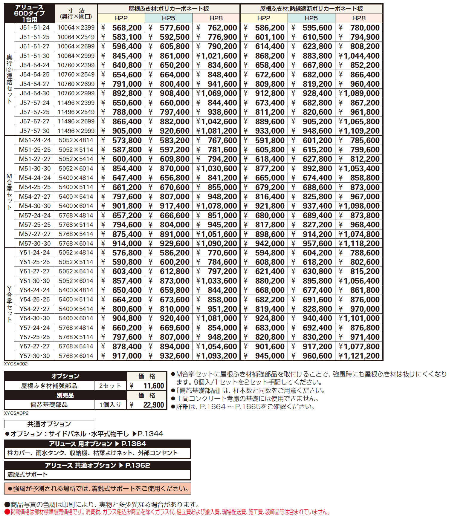 アリュース 600タイプ 1台用 奥行(2)連結セット/M合掌セット/ Y合掌セット【2024年版】_価格_1
