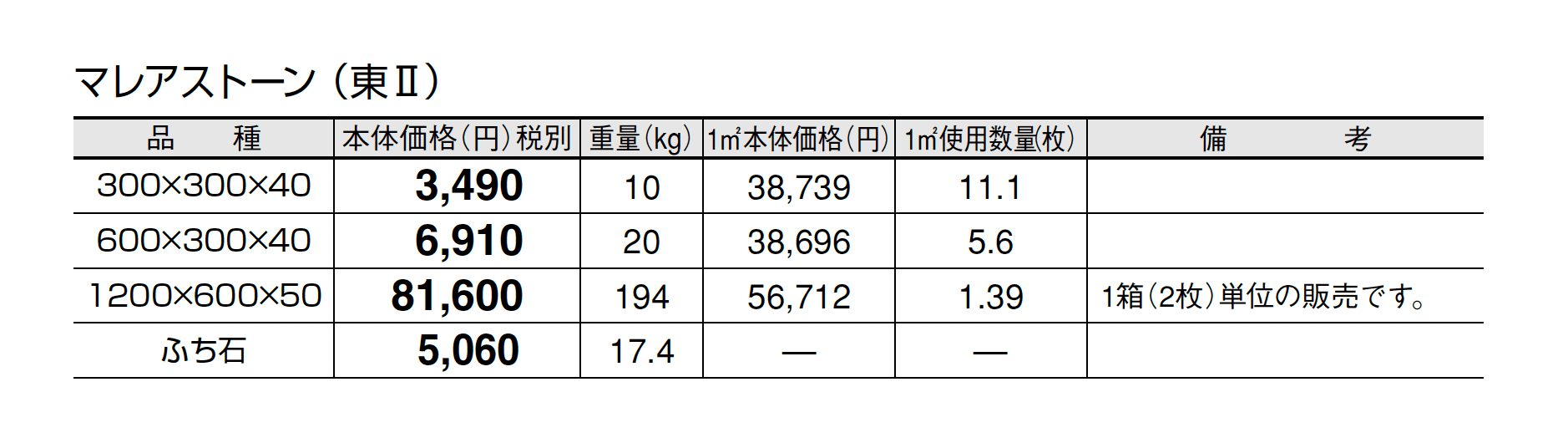 マレアストーン_価格_2