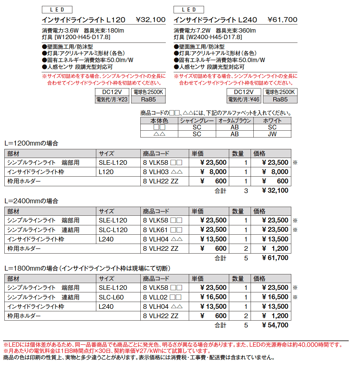 インサイドラインライト L120、L240【2024年版】_価格_1