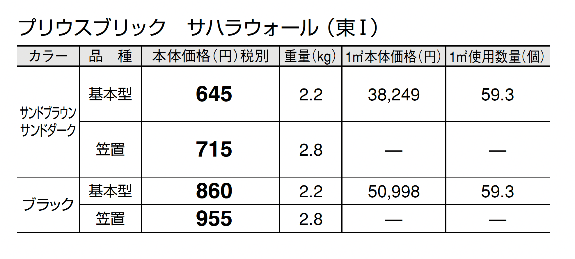 プリウスブリック サハラ・ウォール(組積材)_価格_1