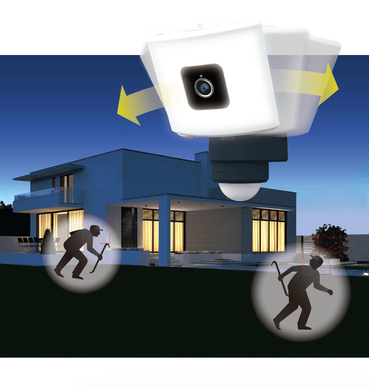 EXDECOの「ワイド追尾式 LEDセンサーライト Wi-Fi カメラ(コンセント式)」